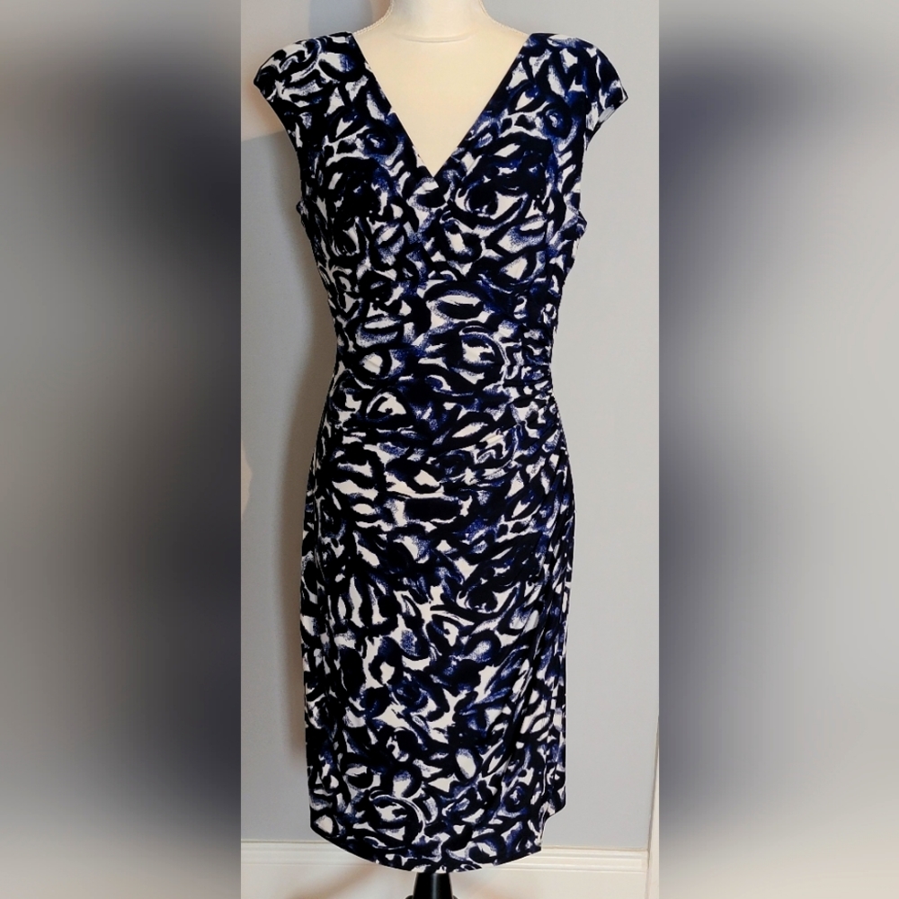 Lauren Ralph Lauren floral faux wrap navy/white dress in size 12